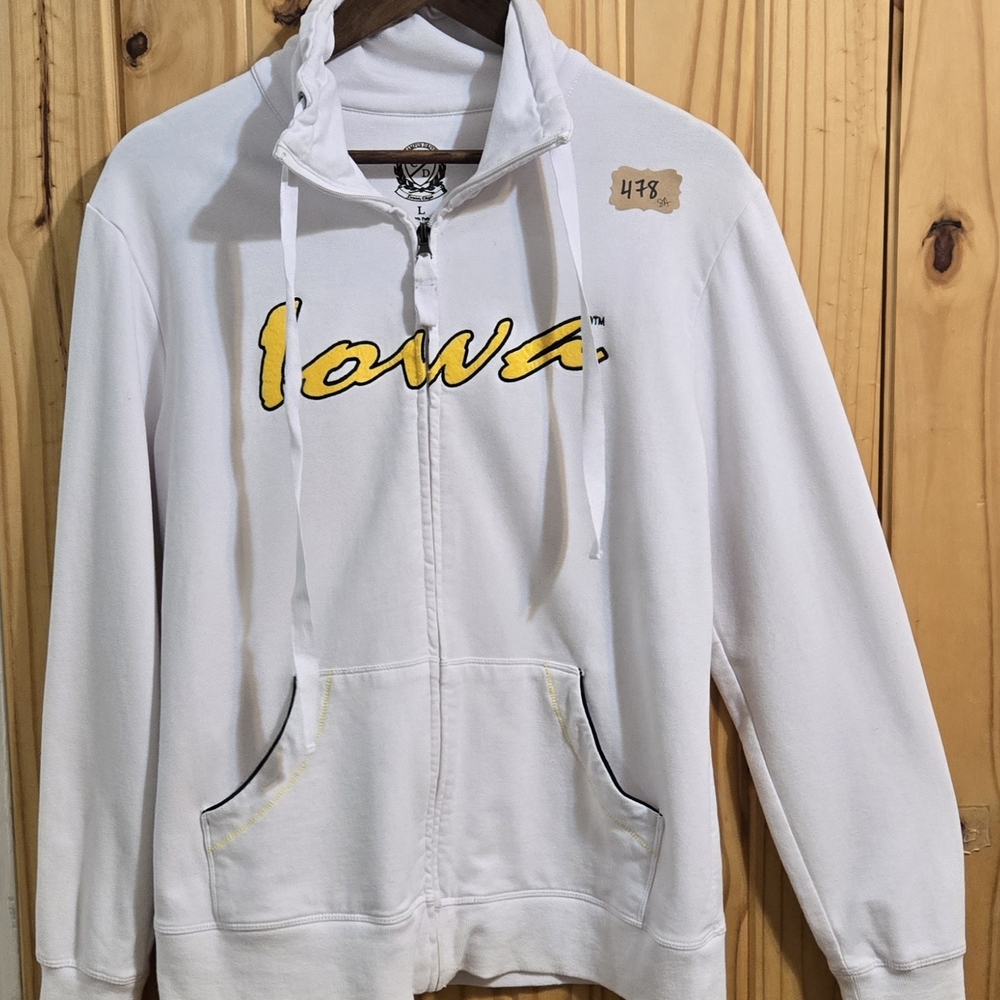 Campus Drive Womens Full Zip Sweatshirt IOWA‎ Size LG White Long Sleeve Pockets